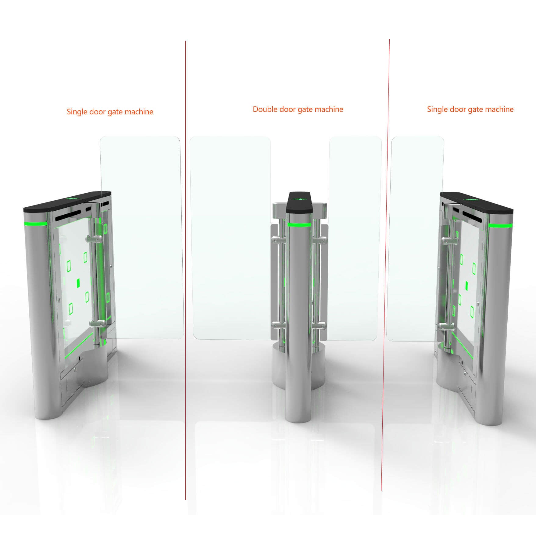 Bosiny PG810 Custom Half Height Sliding Door Turnstile Dual-core Stainless Steel Body RFID Card QR Code Facial Recognition IP68 Protection